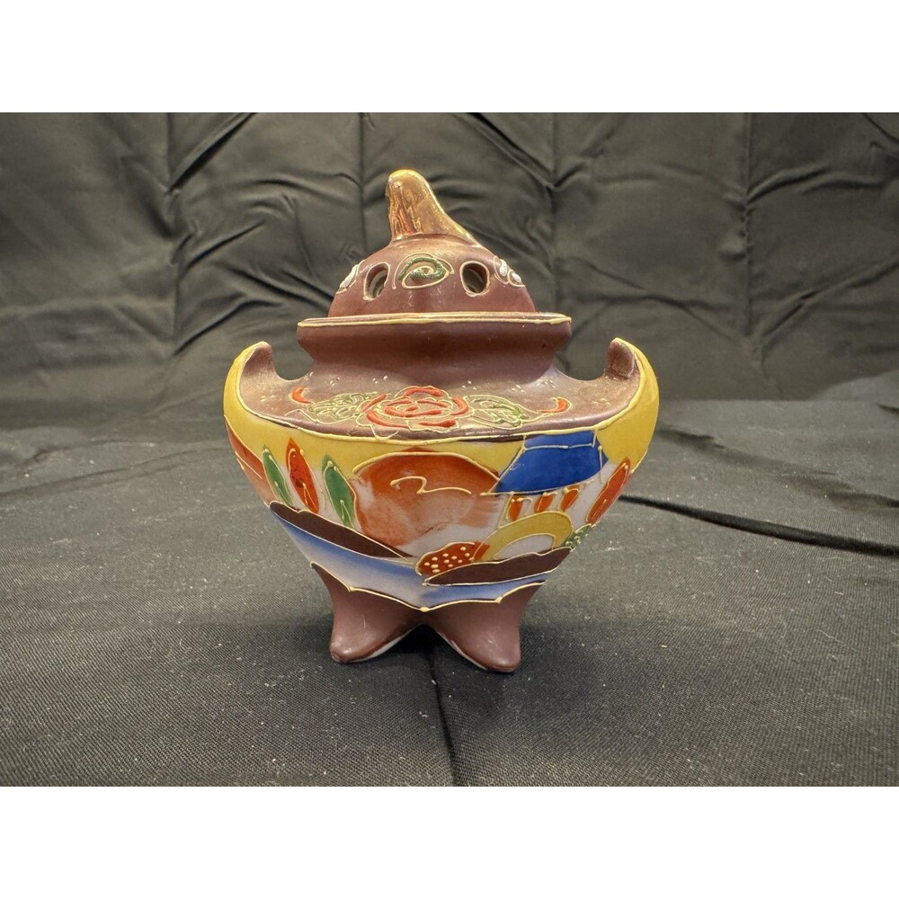 Vintage Japanese Satsuma Moriage Porcelain Incense Burner